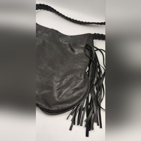 J J Winters Black Fringe Leather Boho Bag Vintage - Picture 13 of 16